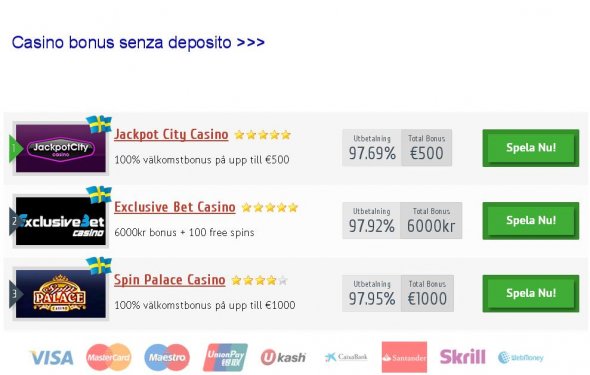 Casino bonus senza deposito