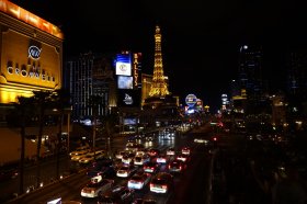 The Las Vegas strip over Las vegas Boulevard.