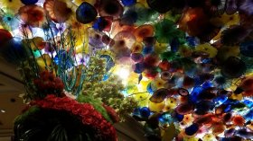 The Murano glass sculpture on the ceiling of the Bellagio Hotel and Casino in Las Vegas is a chandelier called Fiori di Como by Dale Chihuly.